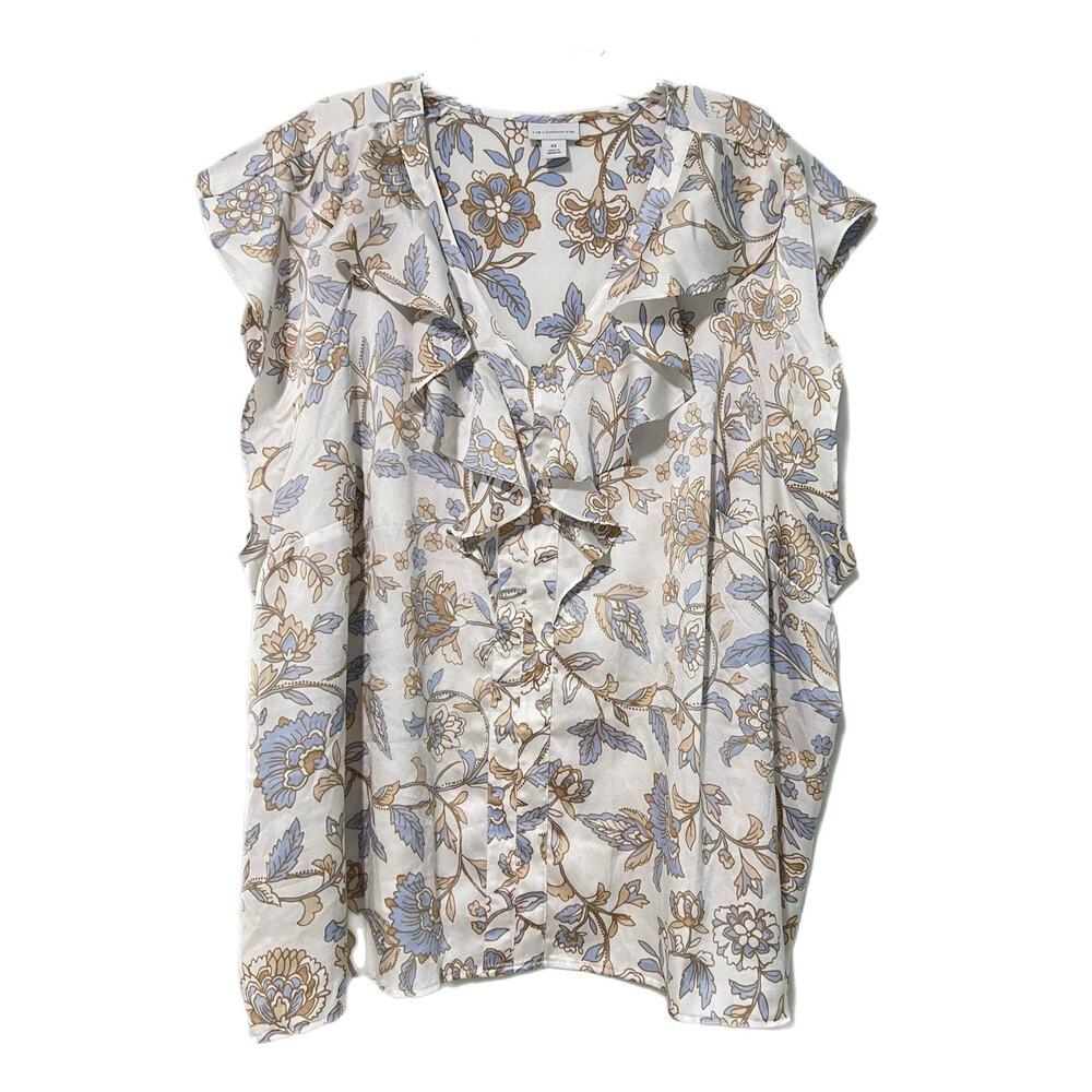 Liz Claiborne Popover Tunic Top Plus Size 4XL Floral Silky Ruffle Garden Party